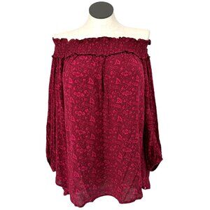 Lane Bryant Top Womens Size 22/24 Burgundy Off-The-Shoulder Floral Rayon NWT
